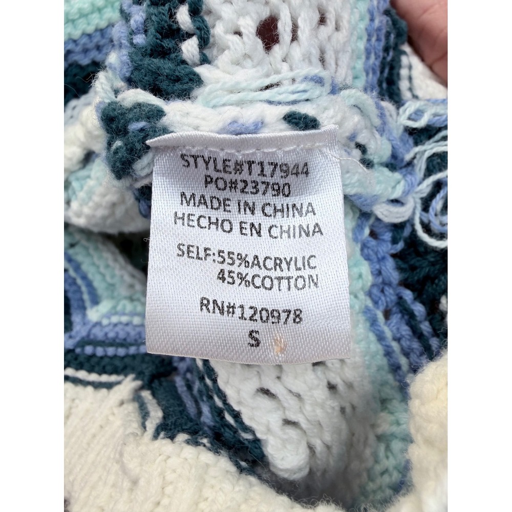 Entro Crochet Cardigan Womens Small Blue White Chevron Ruffle
Knit Boho - Picture 6 of 8